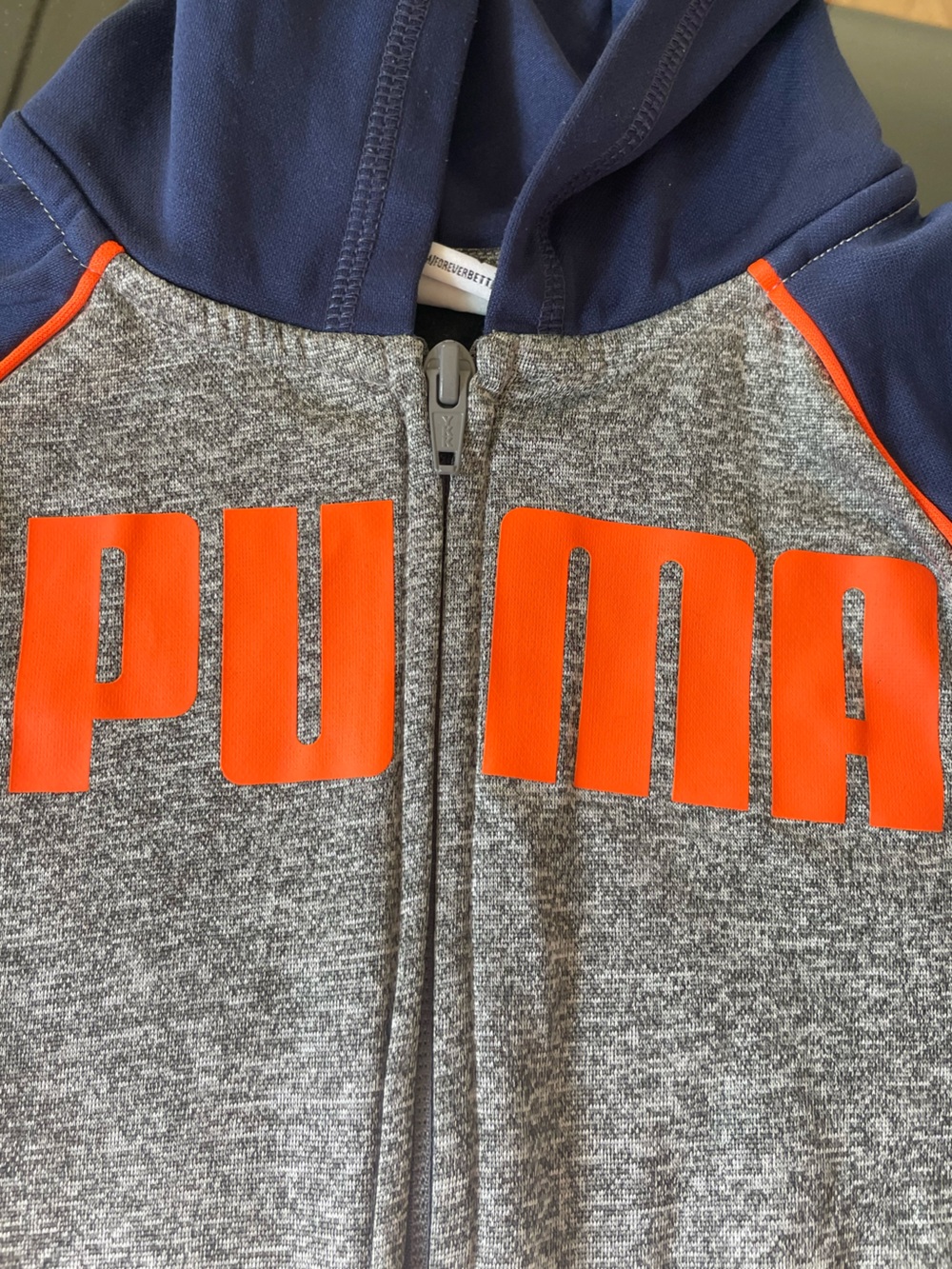 Like New Puma Logo Hooded Full Zip-Up Track Jacket, Orange & Navy, Long Sleeves